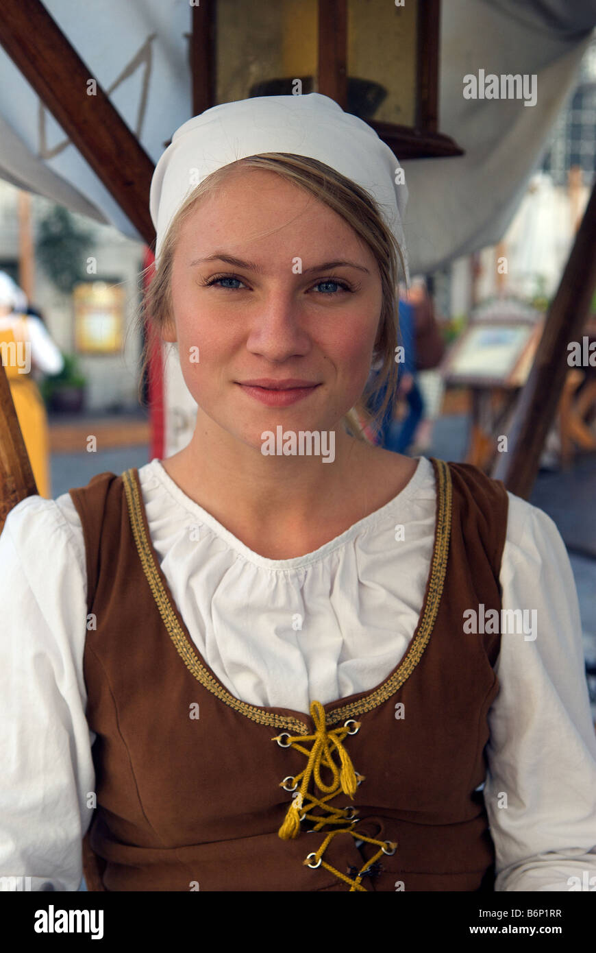 Portrait pretty girl in traditional costume Tallinn Estonia Stock Photo