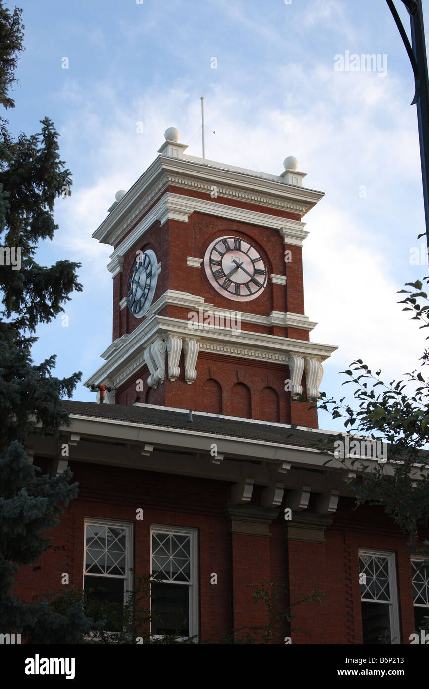The Bryan Hall clock tower on the campus of Washington State University in Pullman, Washington. Stock Photo