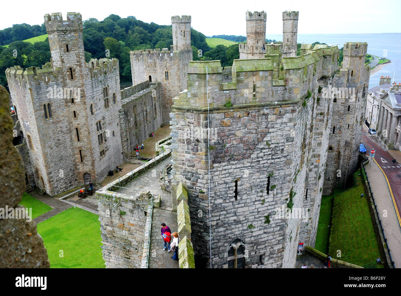 Caernarvon castle in Wales, from highest turret Stock Photo