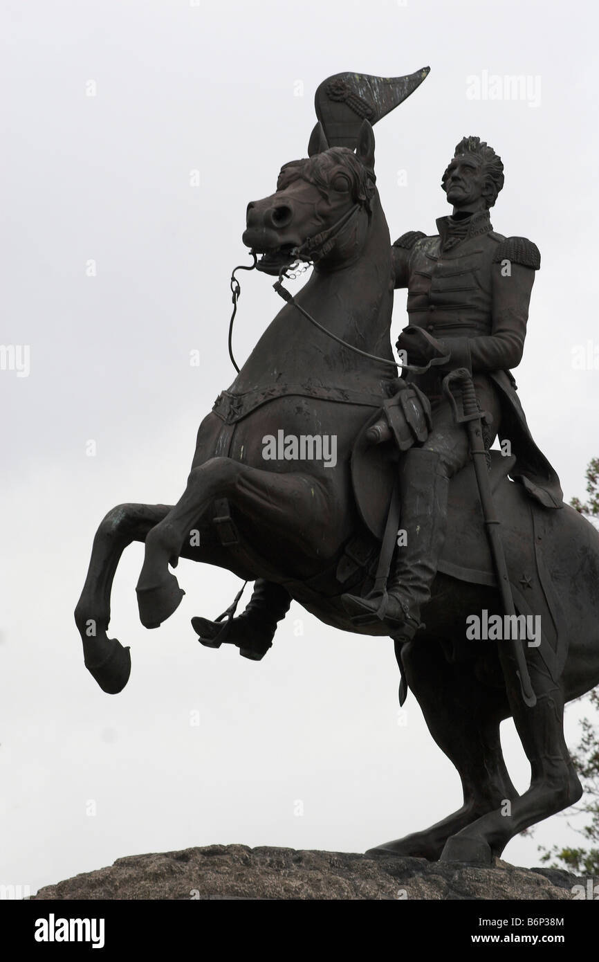 Andrew Jackson rears up on his horse above Jackson Square in the French Quarter. New Orleans, Louisiana. Stock Photo