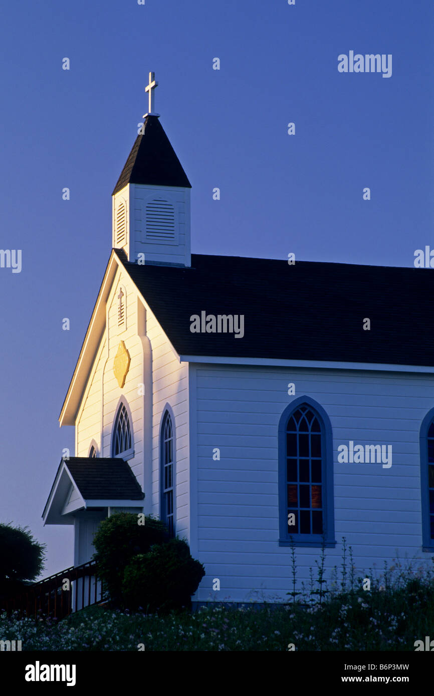 Sunset light on Church Steeple Trinidad Humboldt County CALIFORNIA Stock Photo