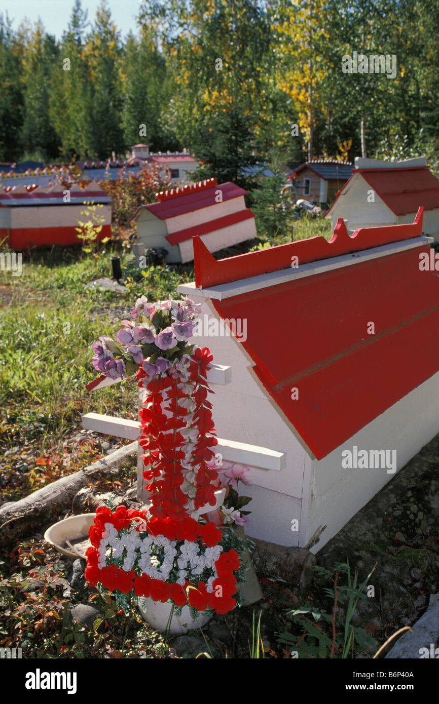 Athabascan Indian Spirit Houses in Russian Orthodox Cemetery Eklutna