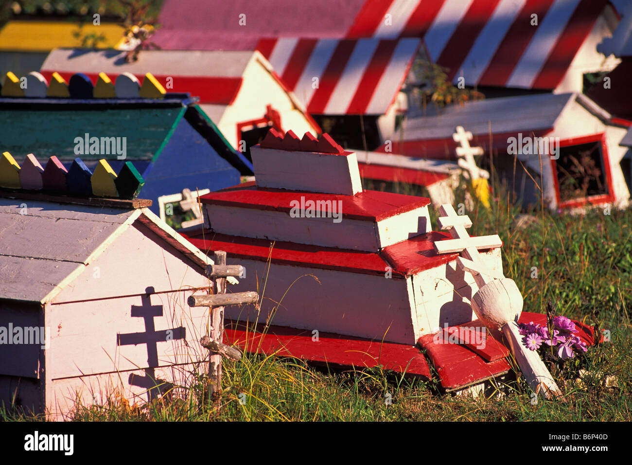 Athabascan Indian Spirit Houses in Russian Orthodox Cemetery Eklutna