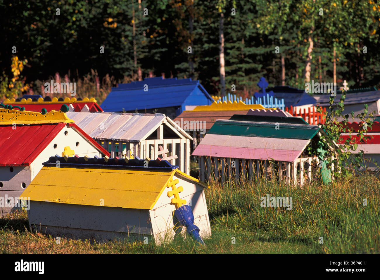 Athabascan Indian Spirit Houses in Russian Orthodox Cemetery Eklutna Alaska Stock Photo Alamy