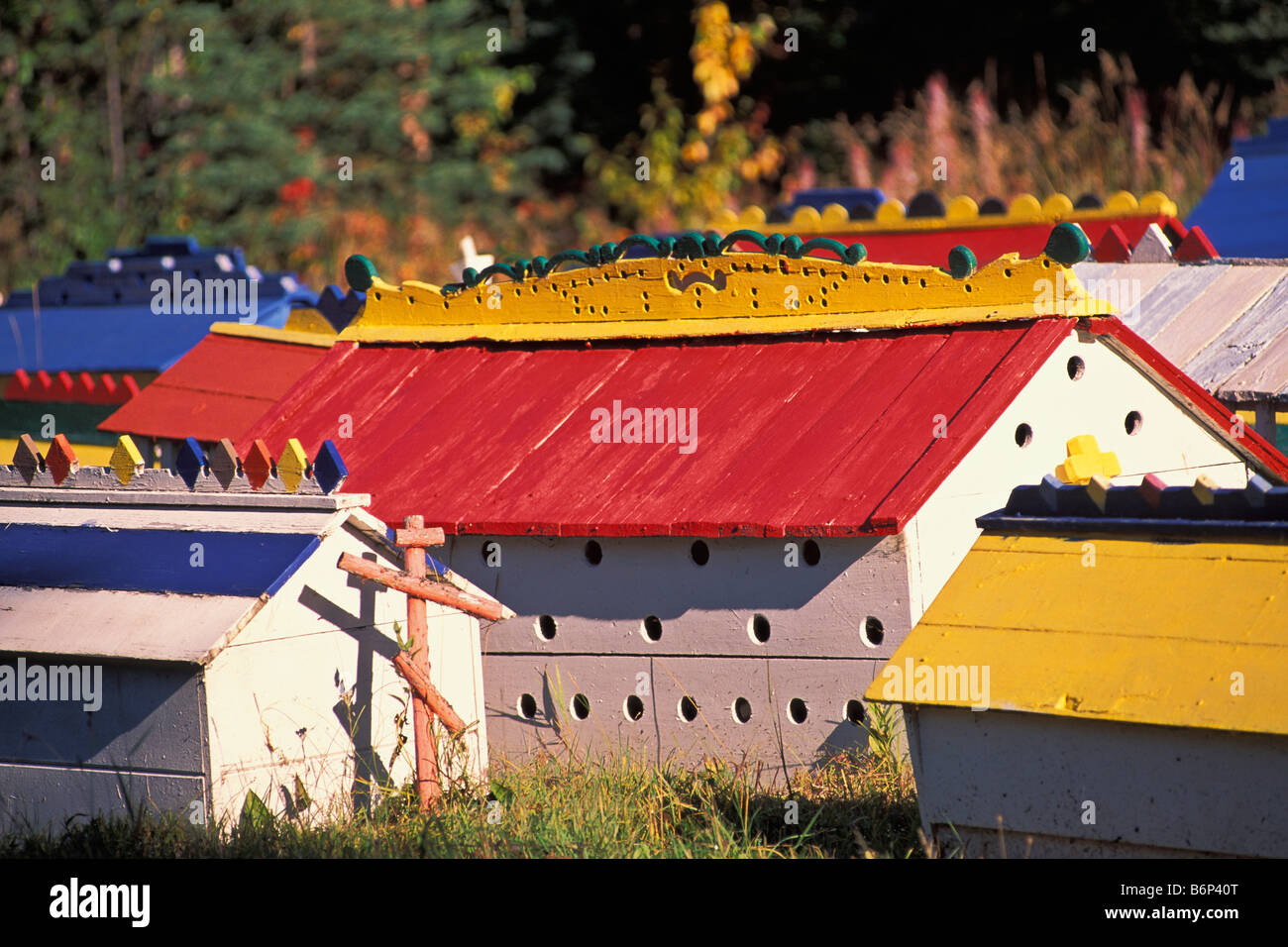Athabascan Indian Spirit Houses in Russian Orthodox Cemetery Eklutna