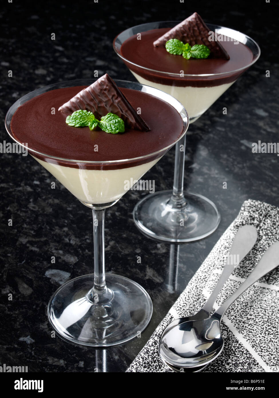 Two glasses of chocolate mint mousse Stock Photo
