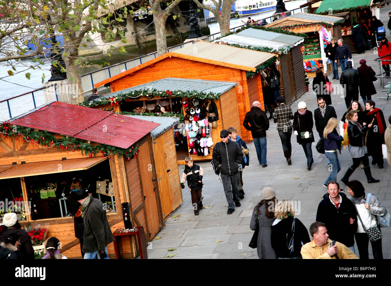 German Christmas market on South Bank, London Stock Photo
