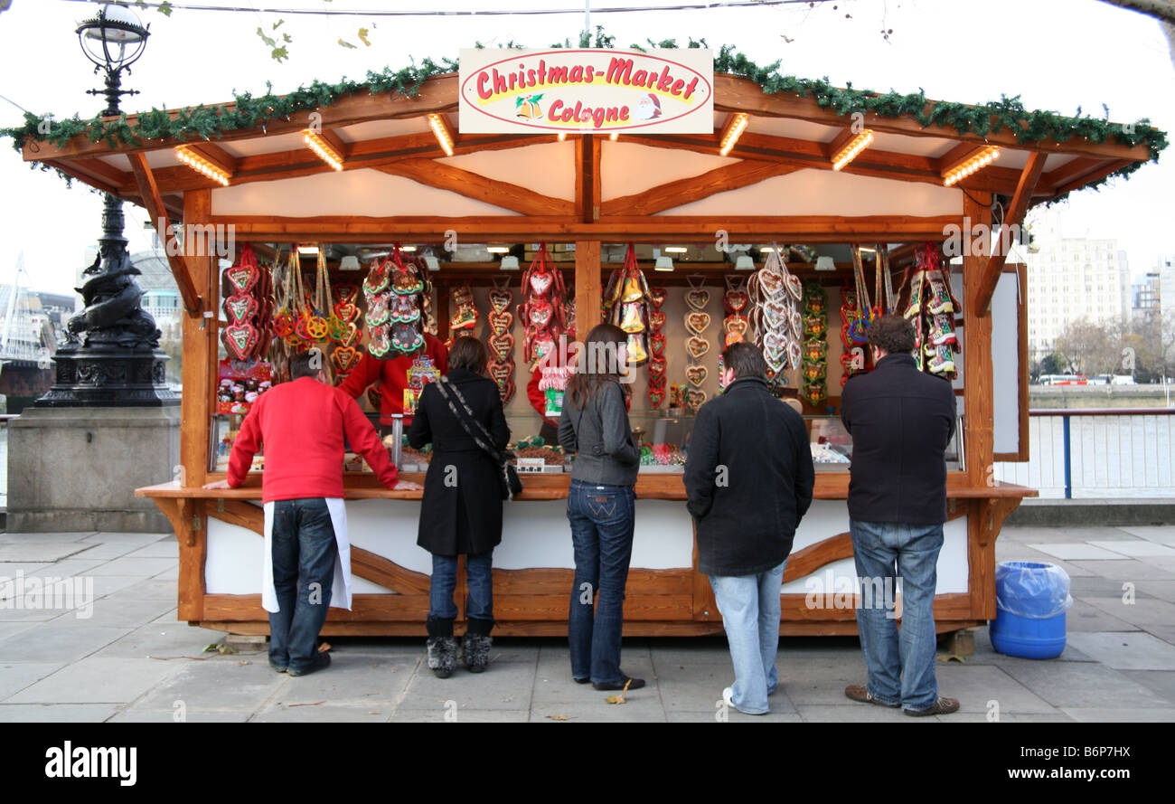 German Christmas market stall on South Bank, London Stock Photo