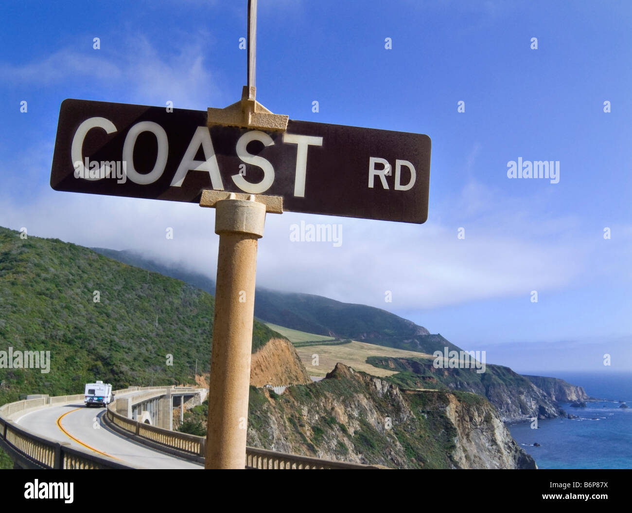 Pegatina Redonda Puente Bixby, Big Sur, California, Estados Unidos