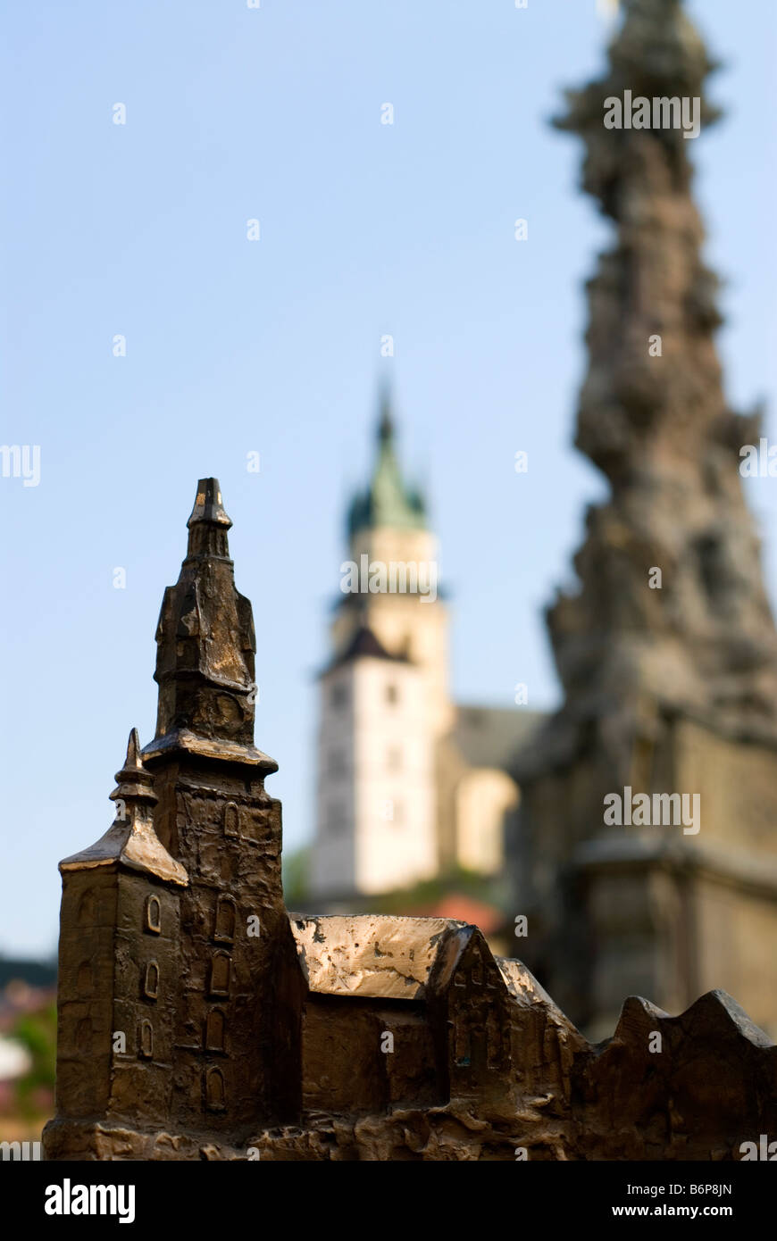 Close up of a bronze sculpture that resembles the castle of Kremnica Stock Photo