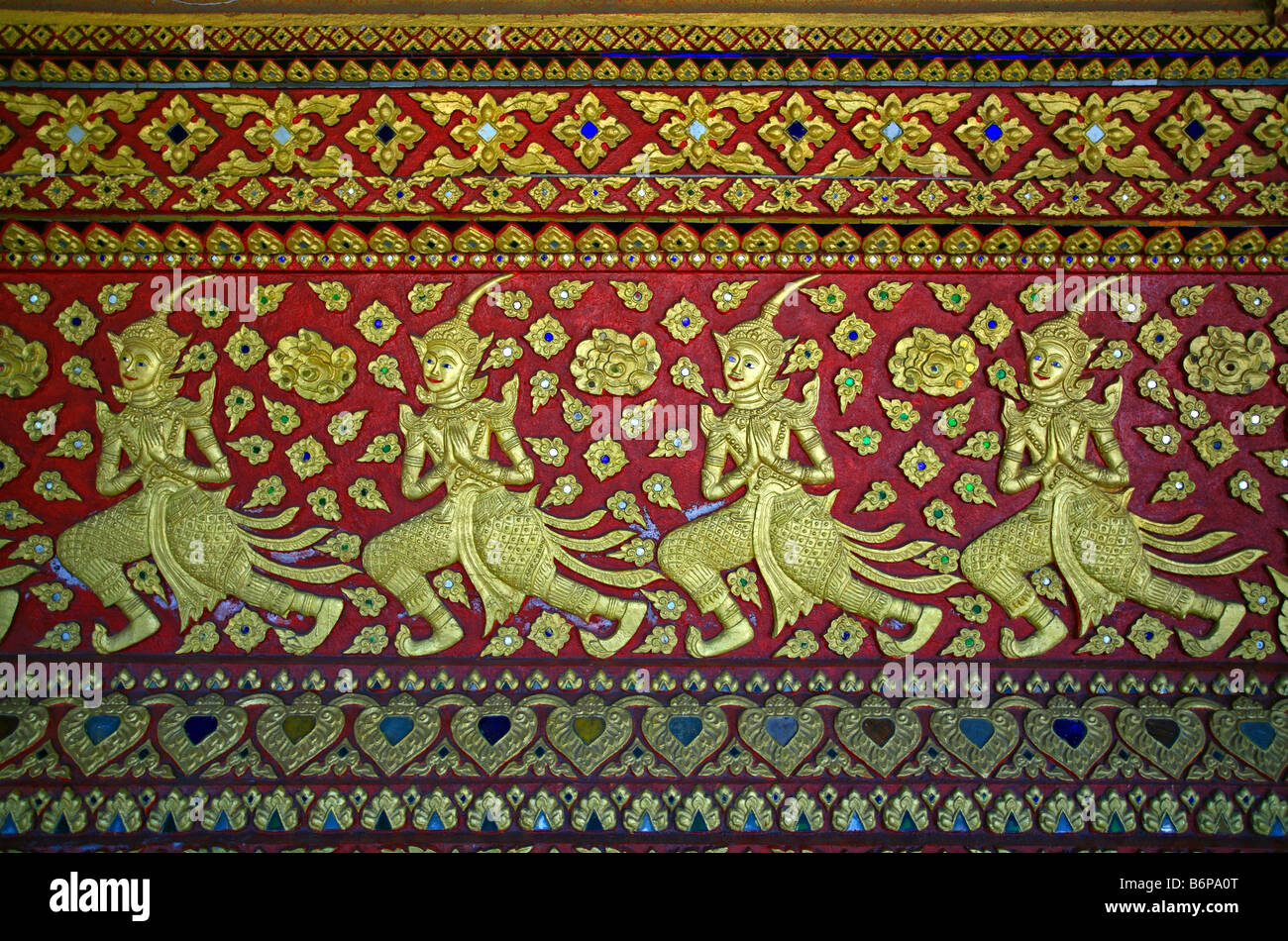 Decorative Freize of Dancing Buddhas Grand Palace Bangkok Thailand Asia Stock Photo