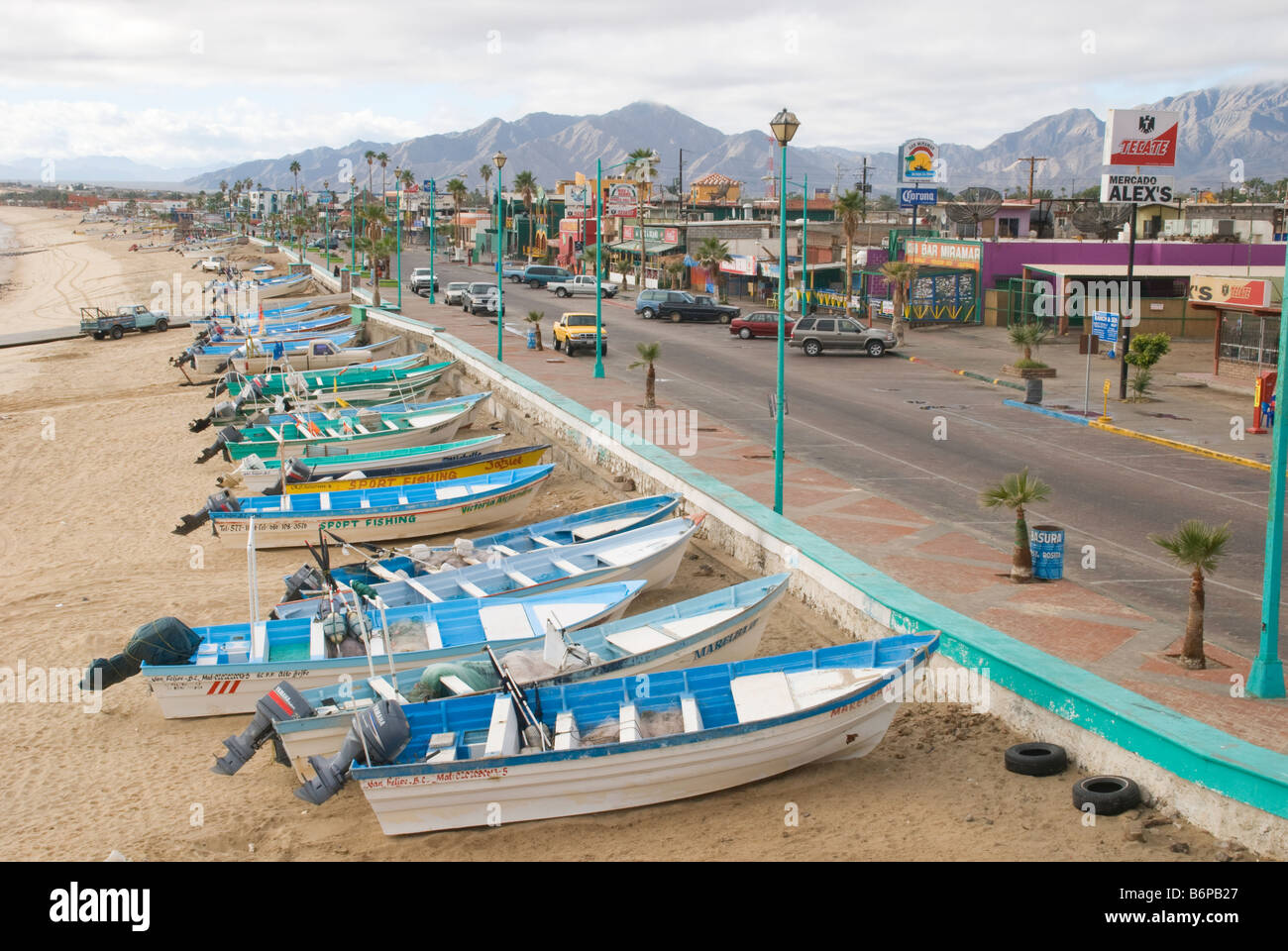 The beachfront of San Felipe Mexico, where you can hire a boat for a fishing trip on the spot