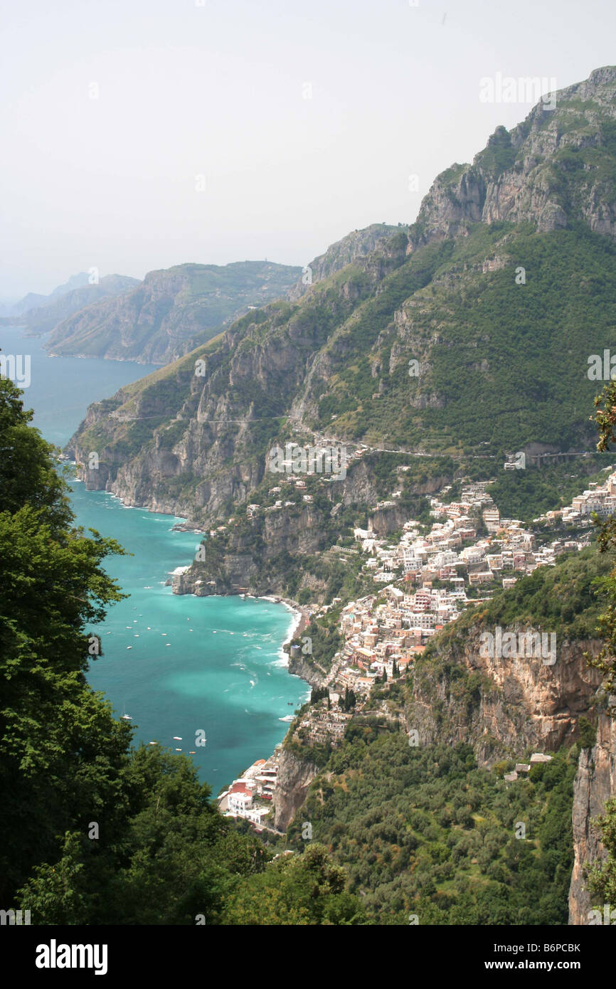 view to Positano from Sentiero degli Dei on the Amalfi Coast Italy Stock Photo