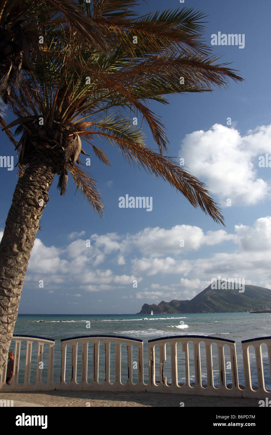 View of the sea from a sea promenade in Altea, Alicante, Spain Stock Photo