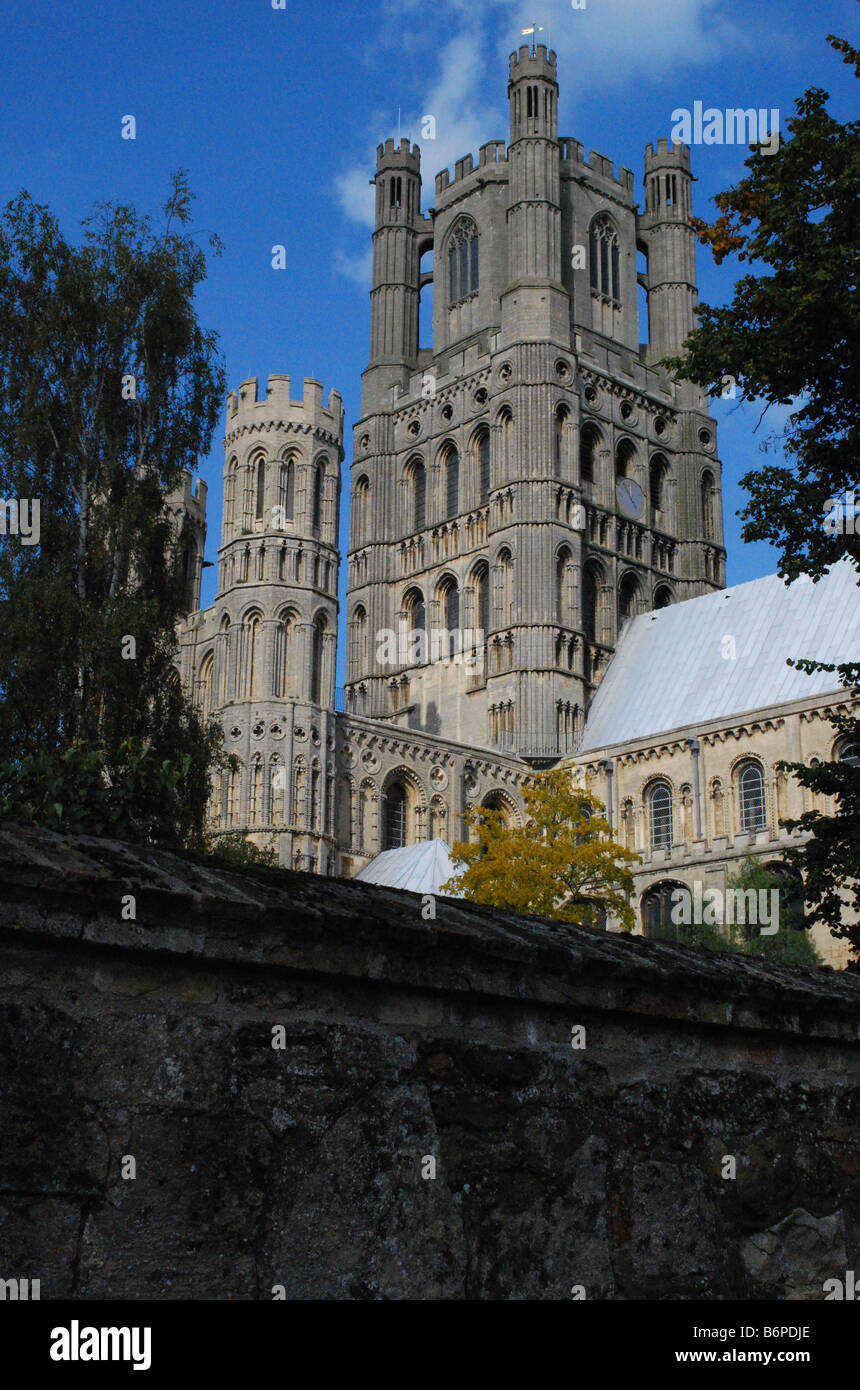 The West Tower of Ely Cathedral behind wall Stock Photo - Alamy
