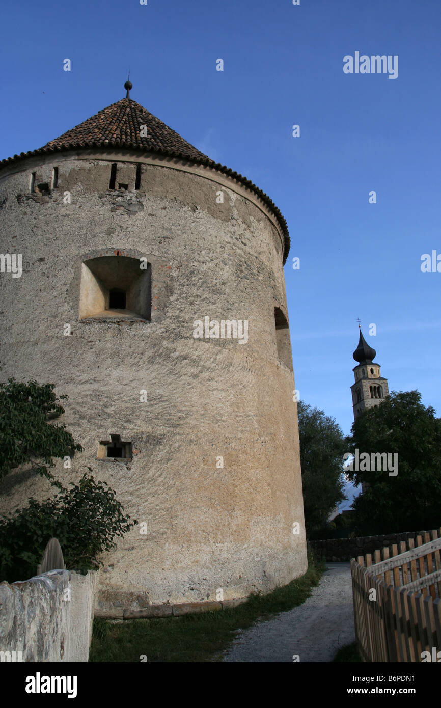 watch tower at the medieval town of Glorenza Glorenz in Italy Val Venosta Vinschgau South Tyrol Sud Tirol Alto Adige Stock Photo