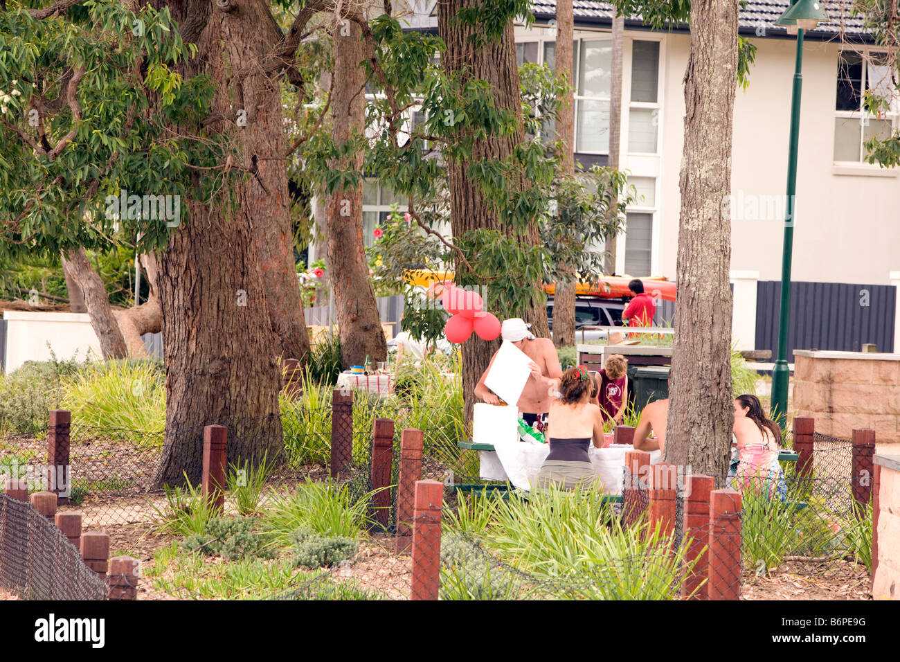 Christmas day party and lunch at Clareville Beach in Sydney,NSW,Australia Stock Photo