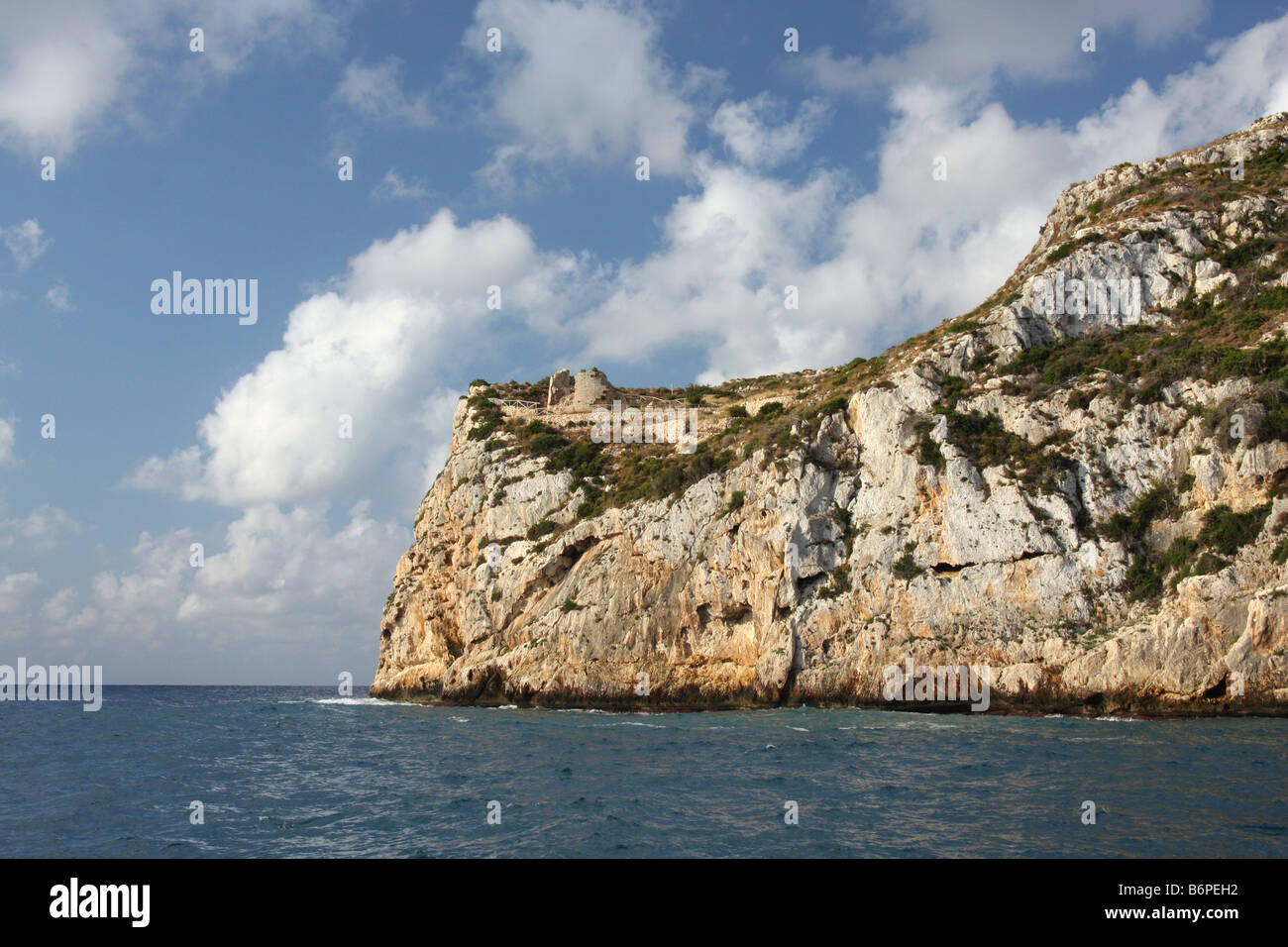View of Morro Castel from a ship close to the Isla del Descubridor, La Granadella, Jávea, Alicante, Spain Stock Photo