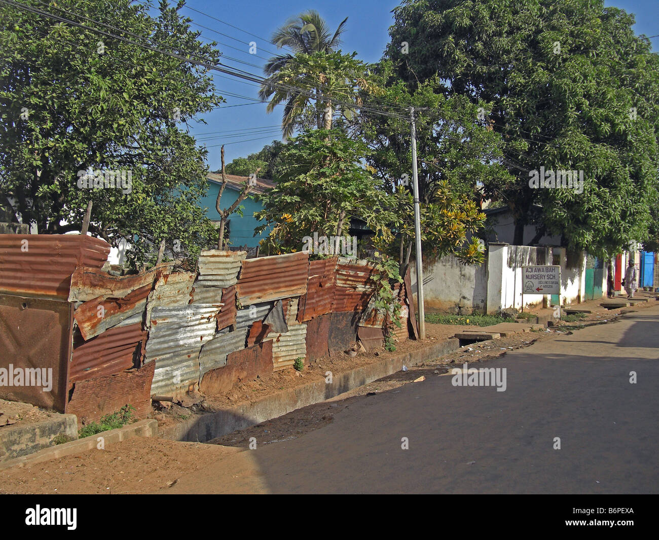 Back streets of Bakau in The Gambia West Africa. Stock Photo