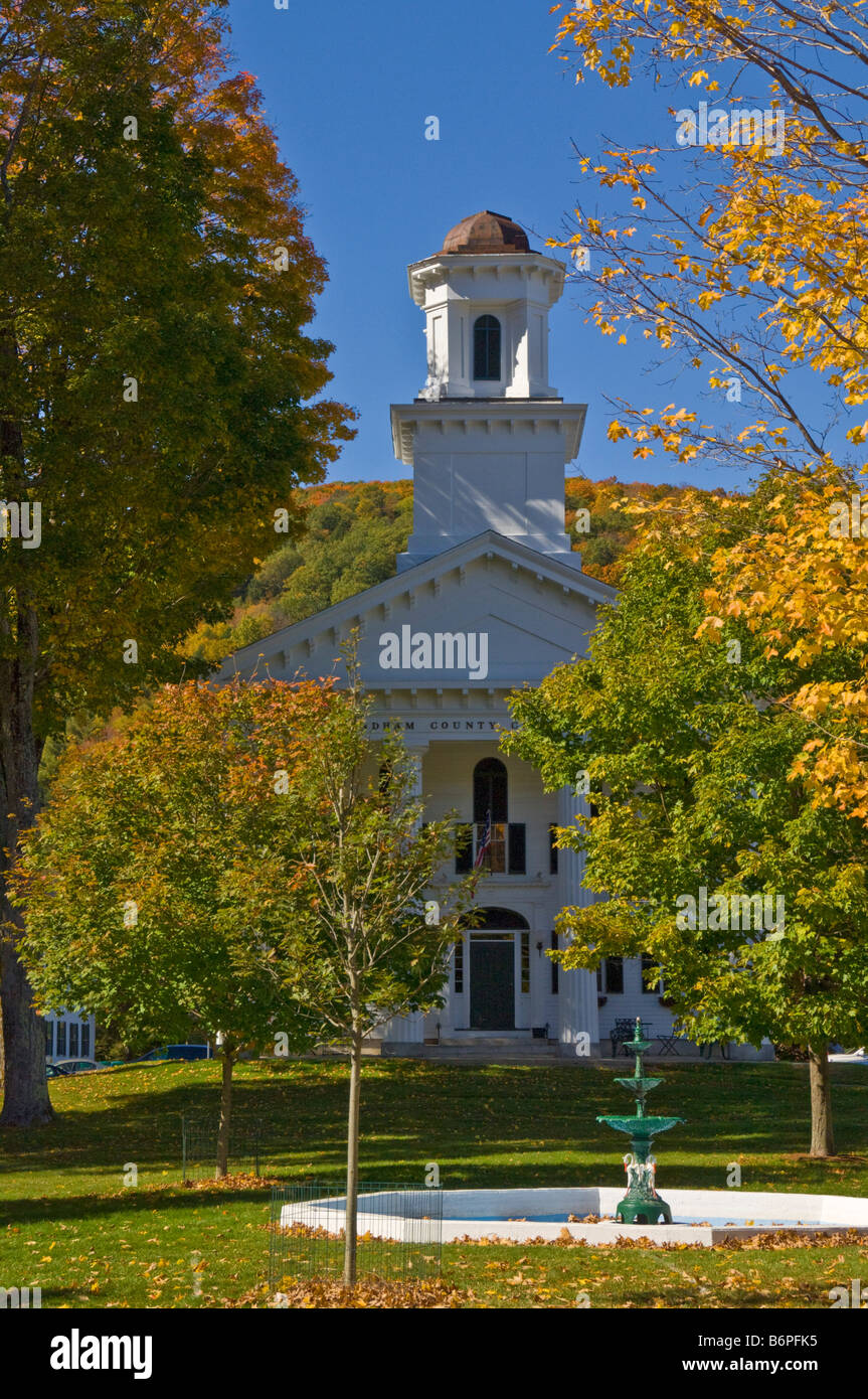 Autumn fall colours around traditional white Windham county court house Newfane Vermont USA United States of America Stock Photo