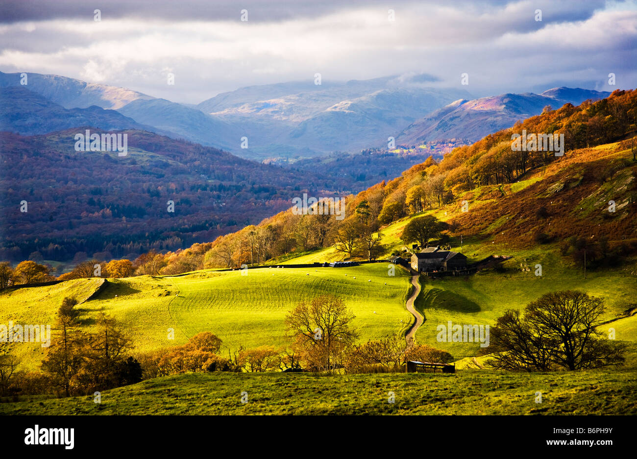 Autumn view over the countryside near Troutbeck and Ambleside in the Lake District Cumbria England UK Stock Photo
