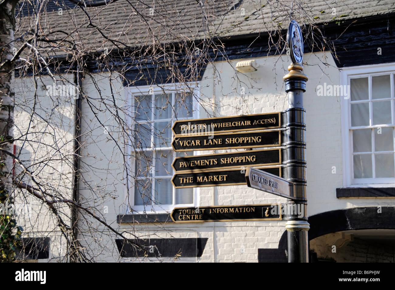 Signpost in Chesterfield town centre Derbyshire England Stock Photo Alamy