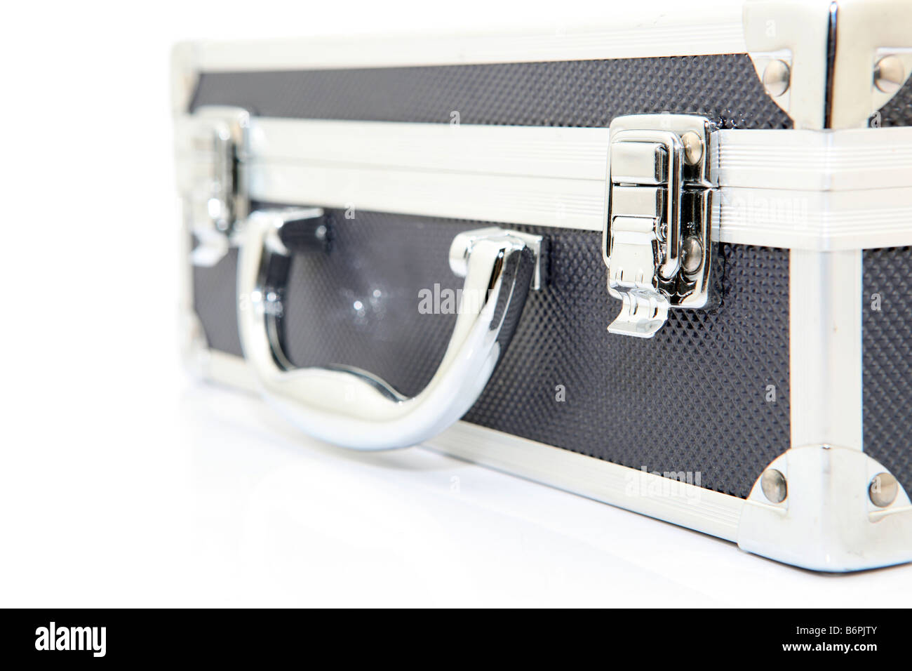 closeup black aluminum briefcase isolated on white background Stock Photo Alamy