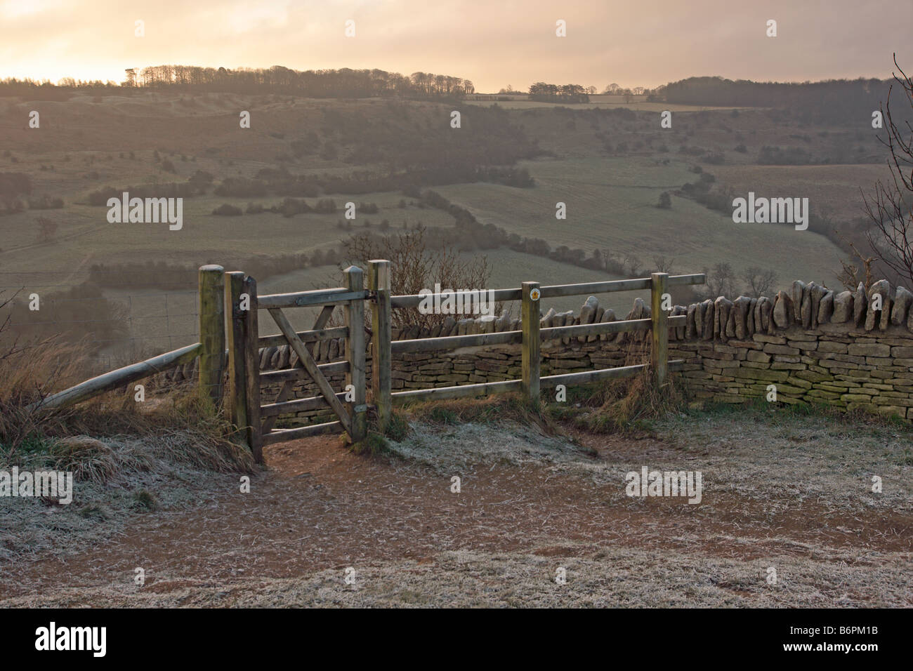 The Cotswold Way at Crickley Hill Country Park near Cheltenham in