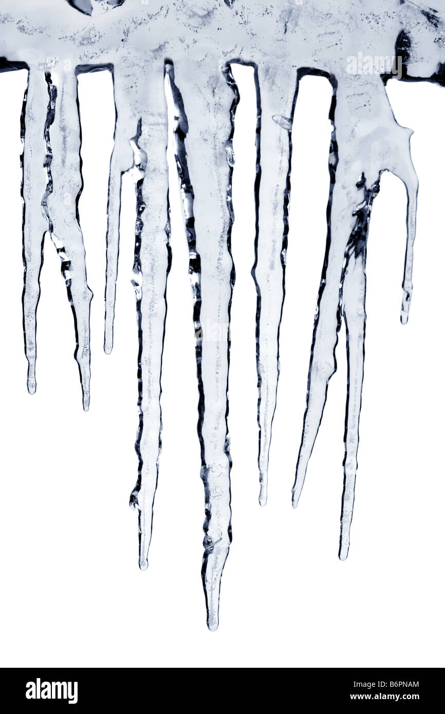 Icicles cut out isolated on white background Stock Photo