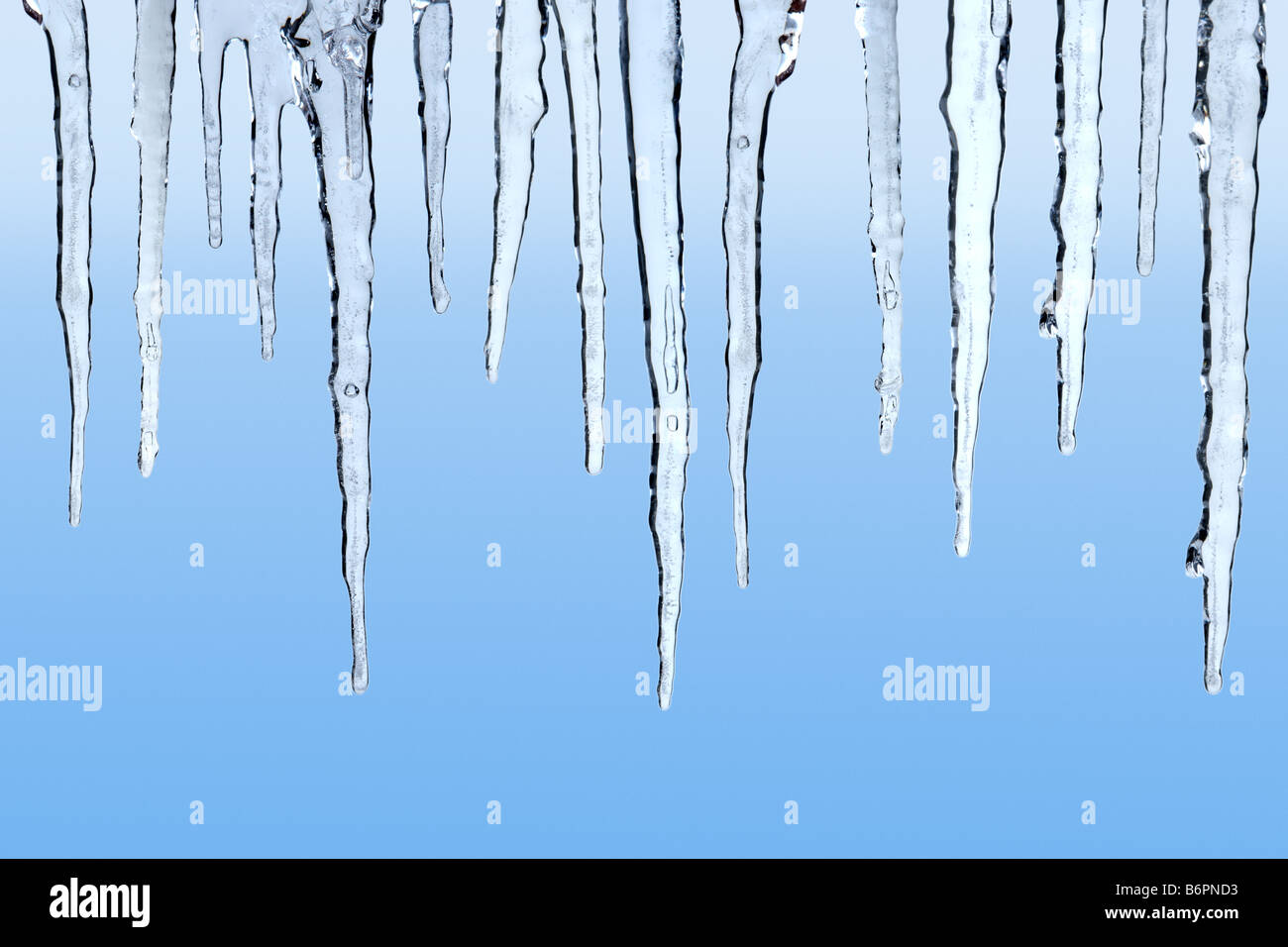 Icicles on blue background Stock Photo