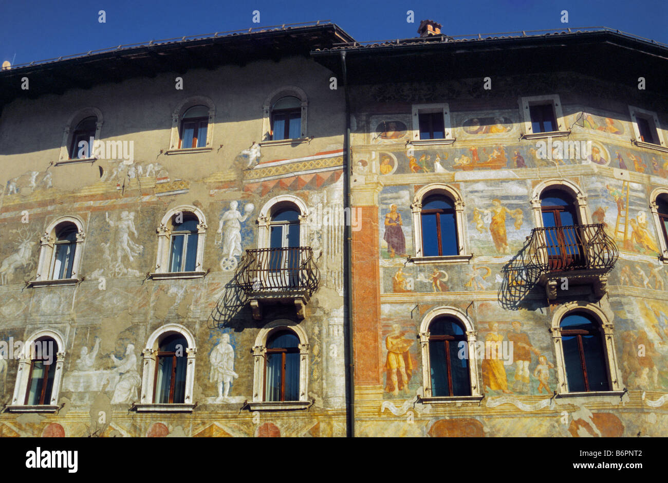 Painted facades of Case Cazuffi Rella at Piazza del Duomo in Trento Trentino Alto Adige region Italy Stock Photo