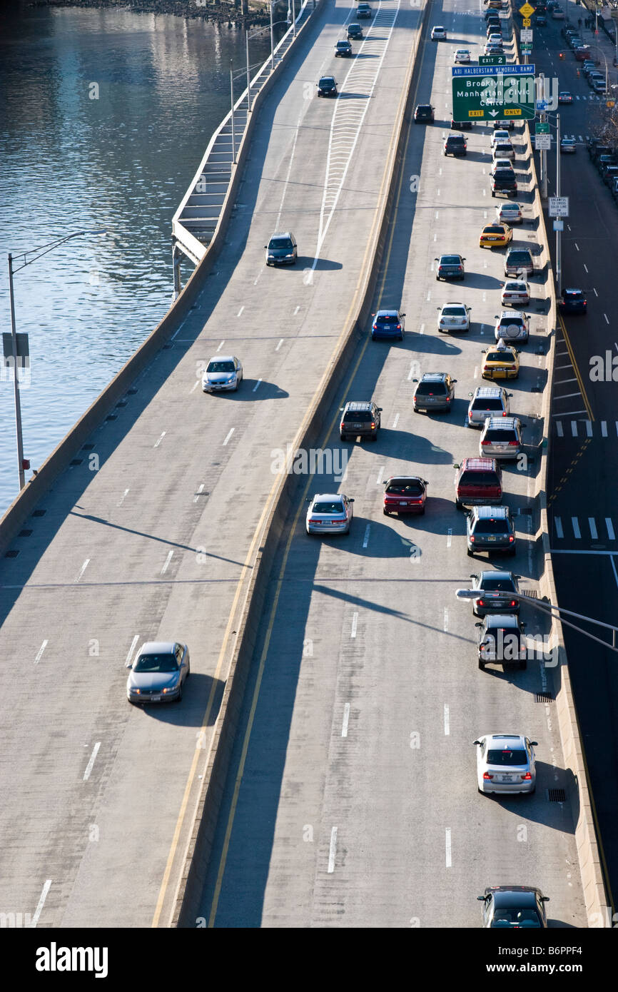 Cars are seen on the FDR Drive on the east side of Manhattan in New York Stock Photo