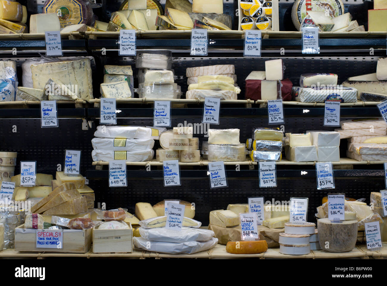 Cheeses on display at the Stinky Cheese Shop at the Adelaide Central