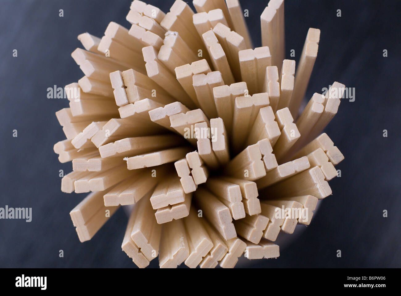 Waribashi or disposable wooden chopsticks as seen from above. Stock Photo