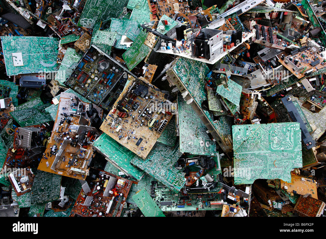 Electronic scrap, old used computer parts for recycling Stock Photo