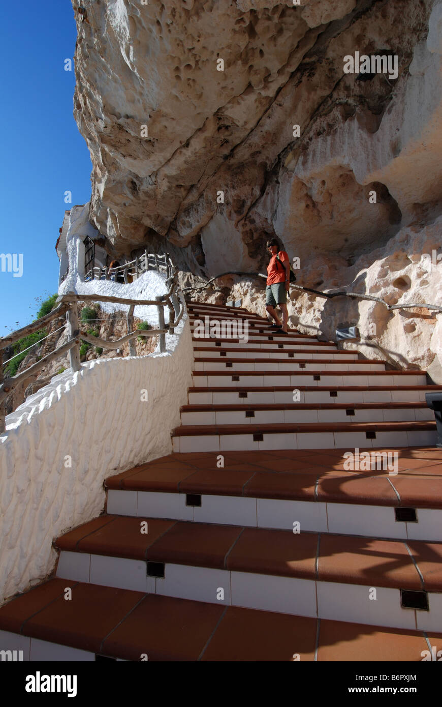 Stair to Cava d'en Xoroi bar Island menorca Spain Model released Stock Photo