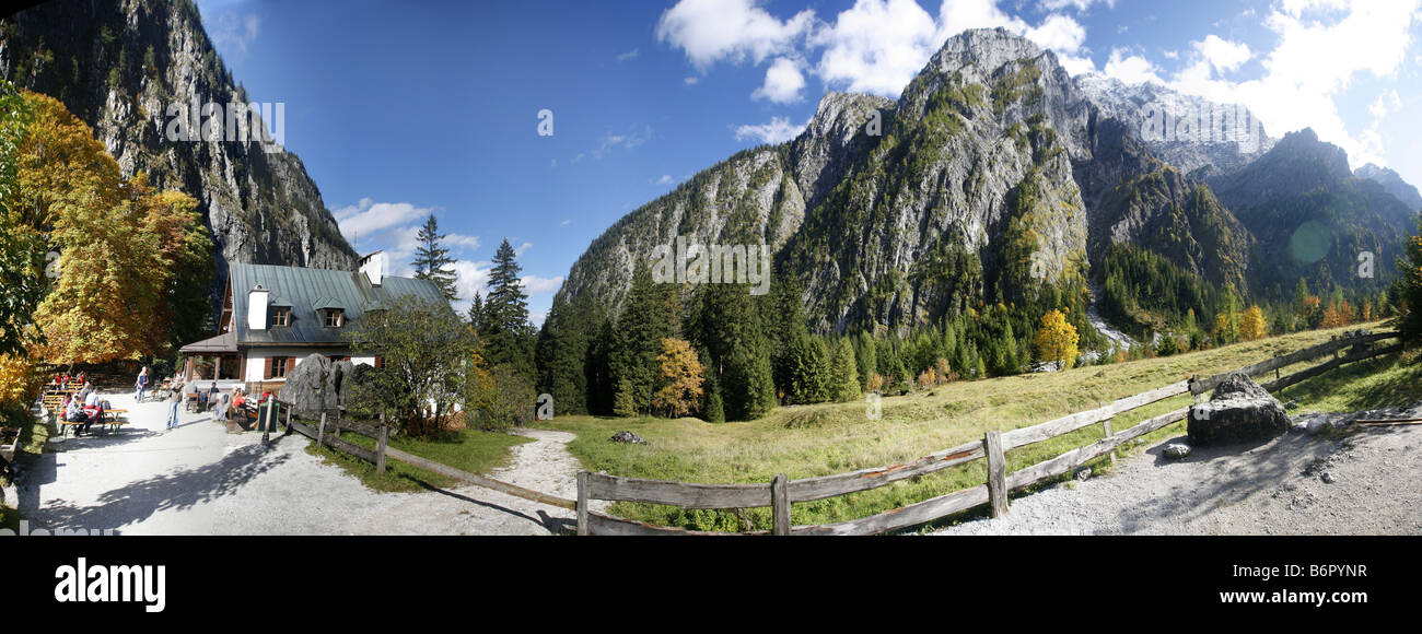 rataurant Wimbachschloesschen near Hochkalter mountain, Germany, Bavaria, Berchtesgadener Land, Ramsau Stock Photo