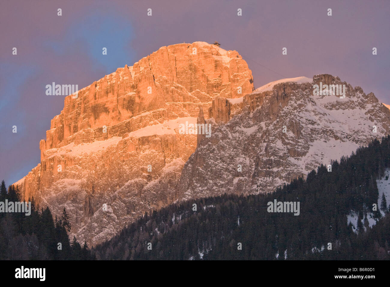 Sunset over Sella Italian Dolomites Stock Photo