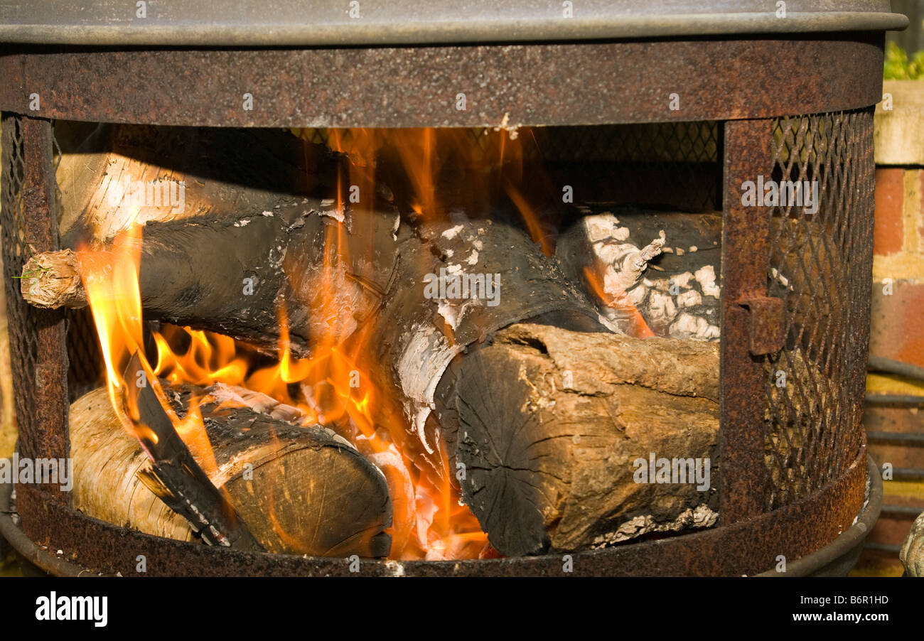Logs Burning in a Wood Burner fire flames Stock Photo Alamy