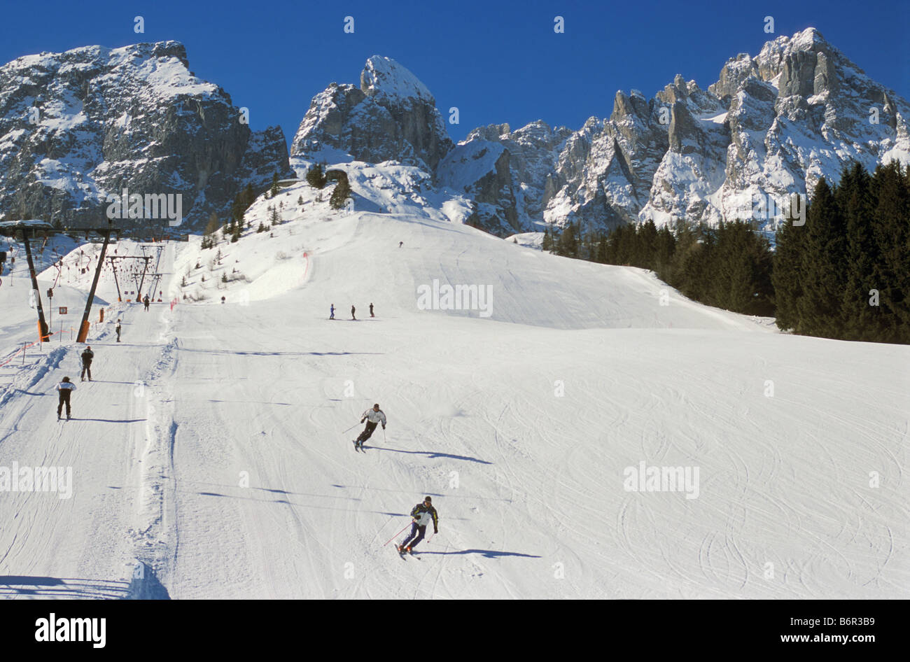 Skiing area at Kreuzberg Sattel also known as Passo M in Sextener Dolomites Südtirol Alto Adige region Italy Stock Photo - Alamy