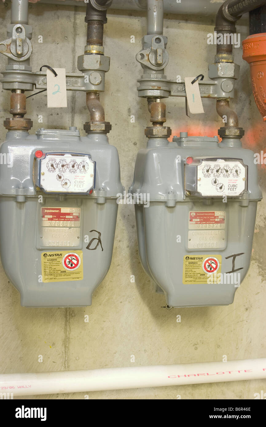 gas meters in residential building Stock Photo Alamy