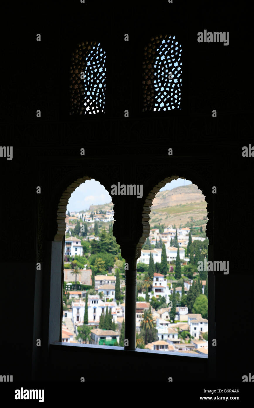 View of the El Albaicín, old Moorish quarter of Granada city, from the Alhambra Palace. Stock Photo