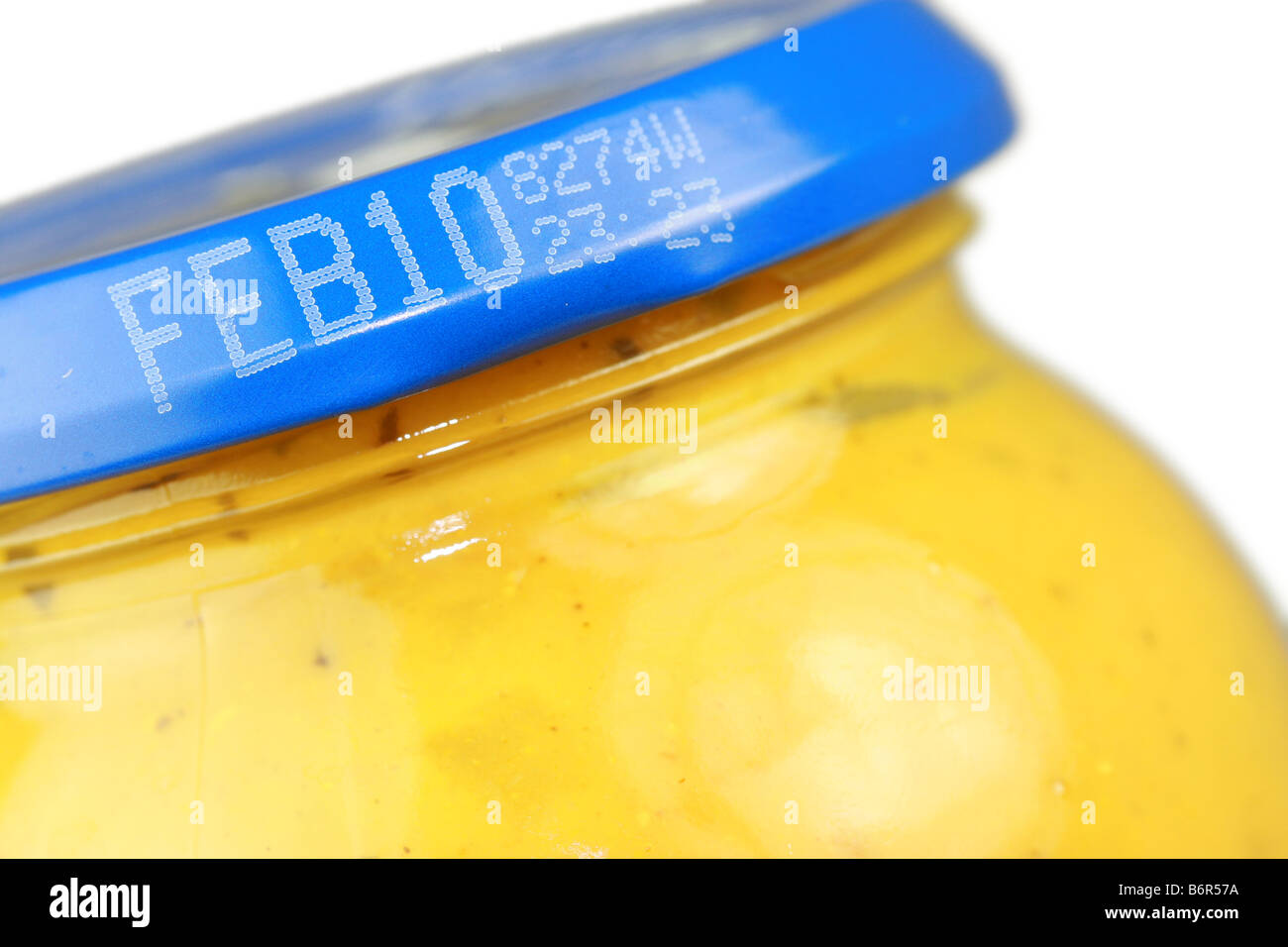 'Best before end' information printed on lid of food jar Stock Photo