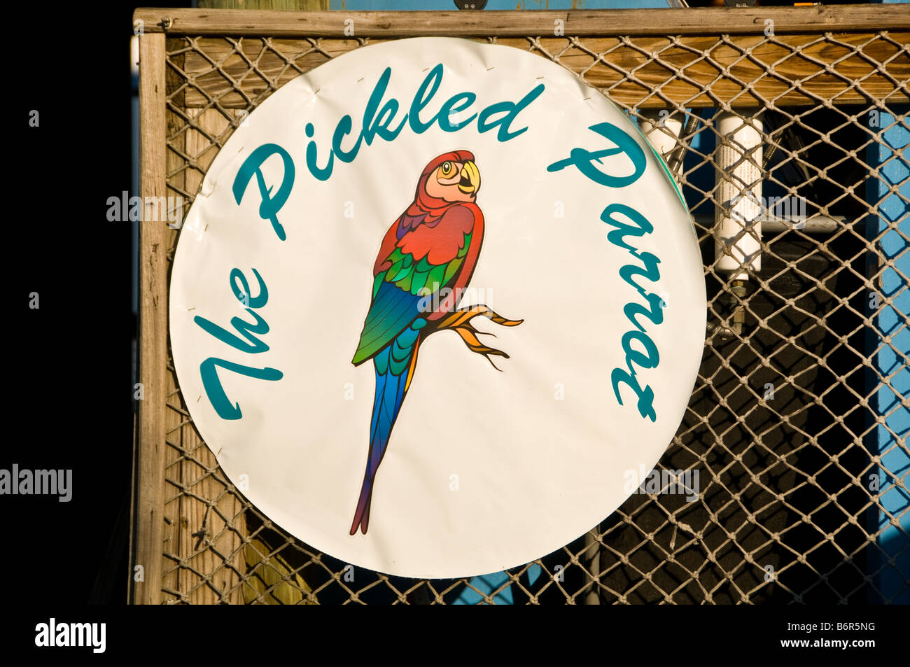 The Boardwalk Pickled Parrot Bar sign Outdoors Naples Florida fl Stock