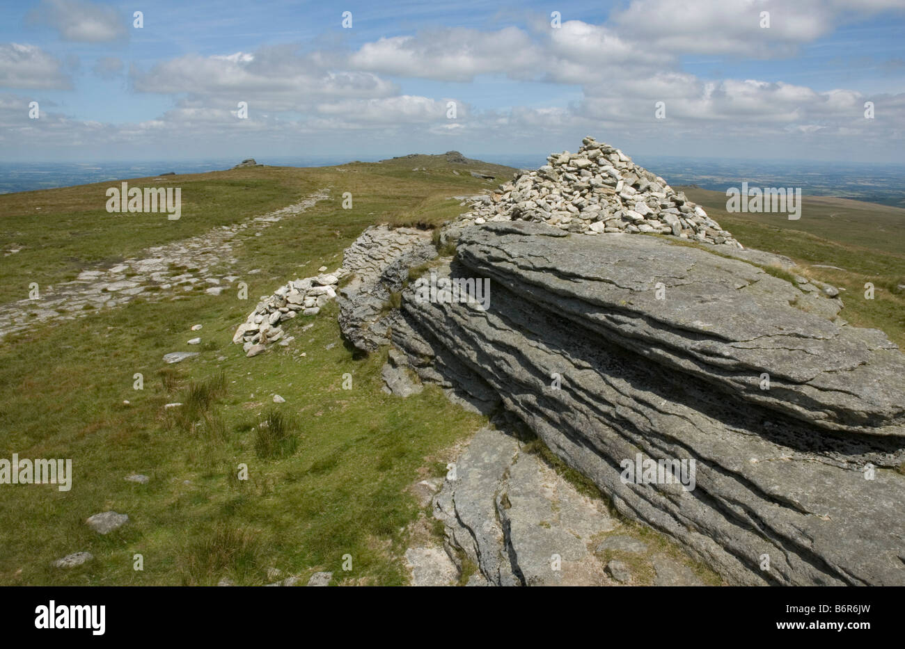 Dartmoors highest peak High Willhays in the foreground with Yes Tor, the second highest in the distance (centre) Stock Photo