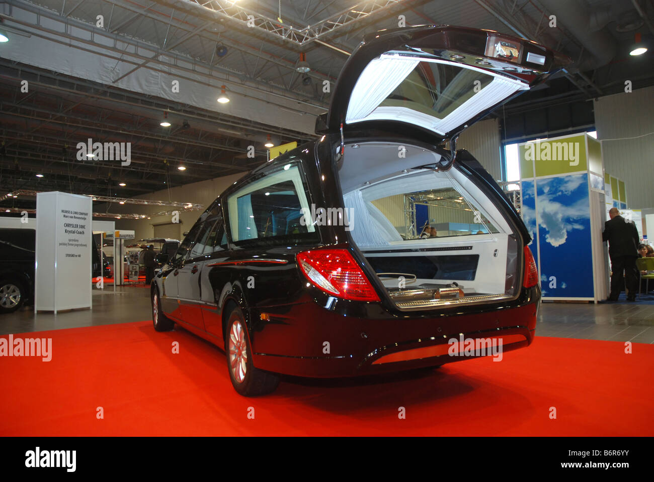 Hearse mercedes car on "Memento" Funeral Expo in Warsaw, Poland Stock