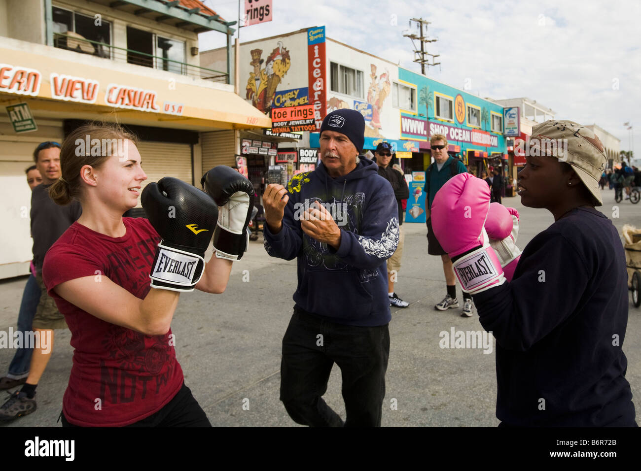Two Woman Learning to Box Venice Beach Los Angeles County California United States of America Stock Photo