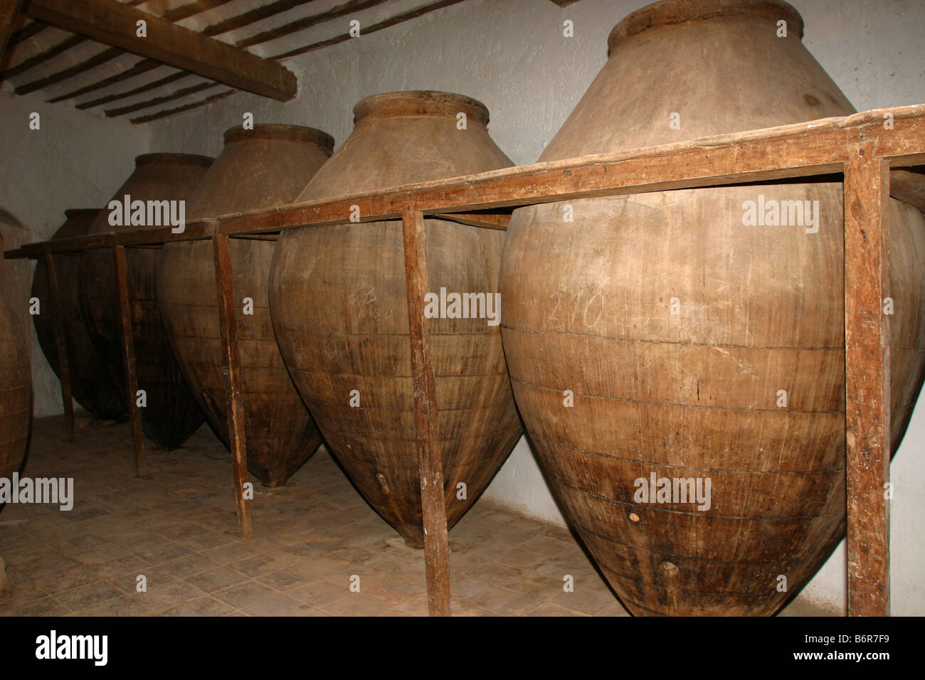 Old large amphoras jars in terra cota. spanish cellar Horizontal Mas
