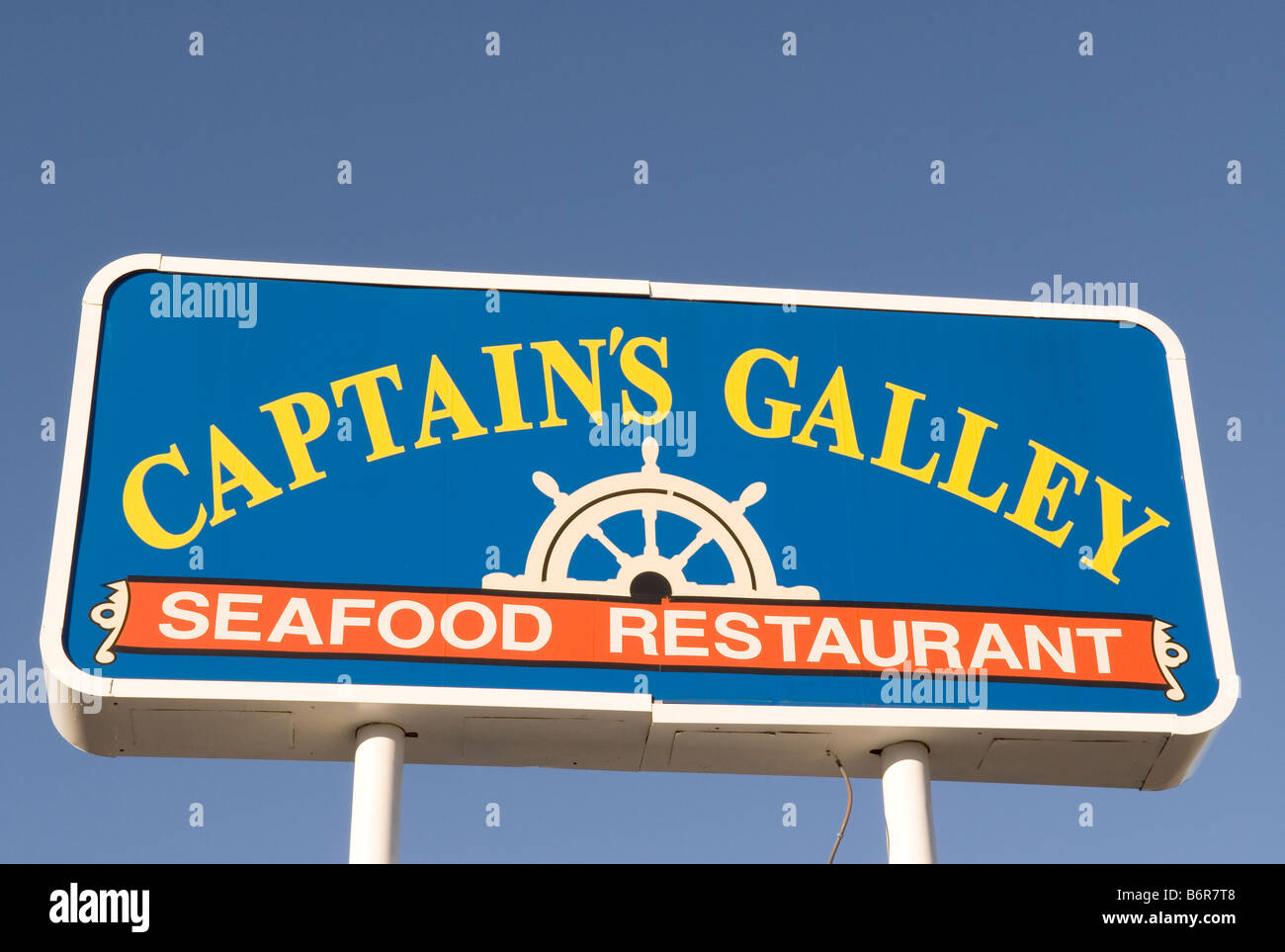 Captain's Galley Seafood Restaurant sign USA Stock Photo - Alamy