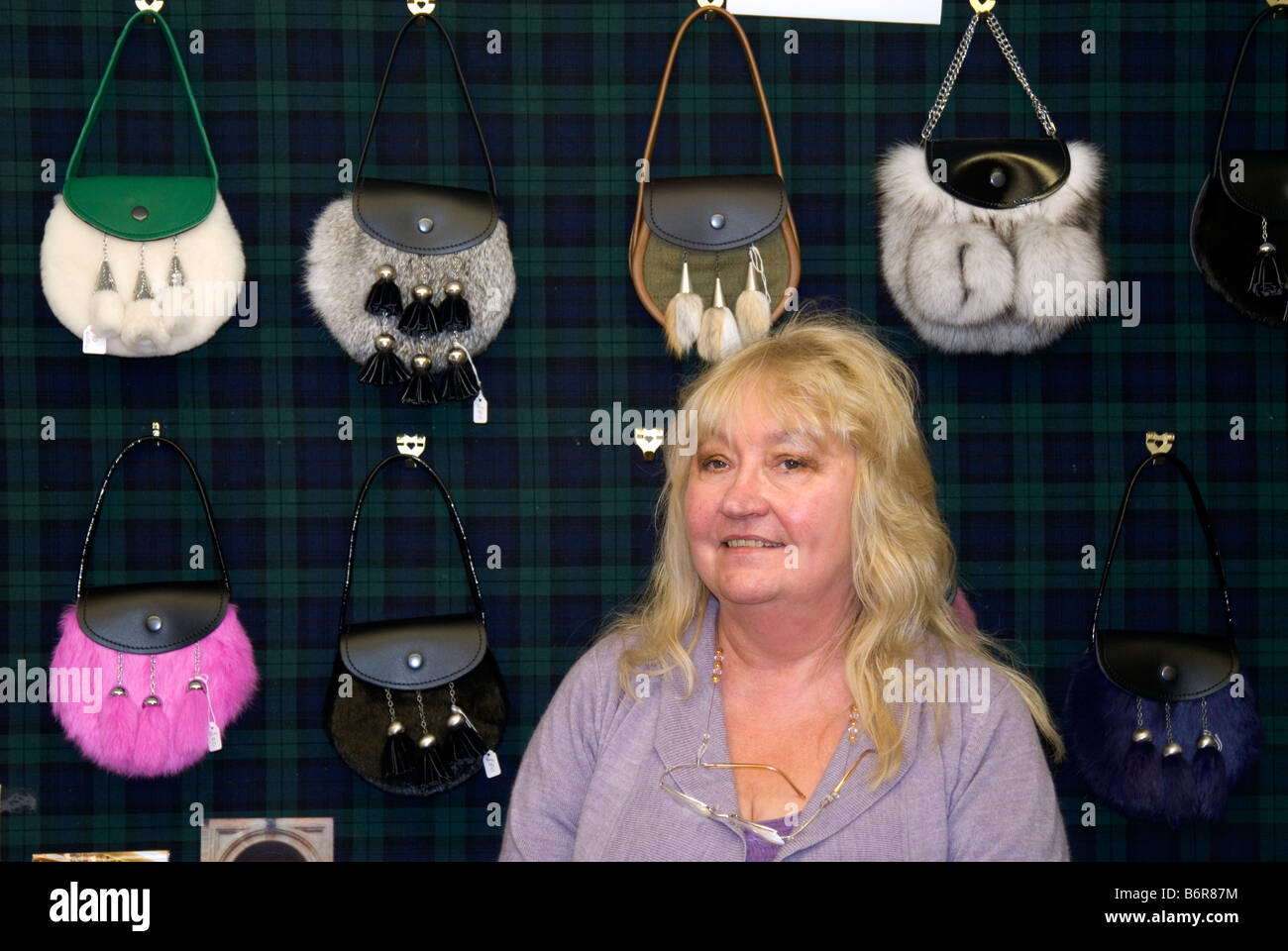 Janet Eagleton , MBE , sporran and kilt maker in Perth , Scotland Stock Photo